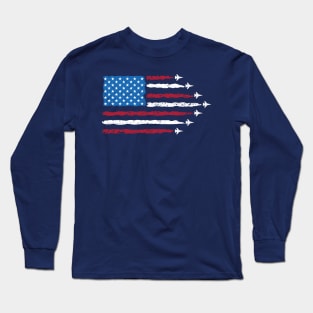 Patriotic Red White Blue USA Flag Fighter Jets Long Sleeve T-Shirt